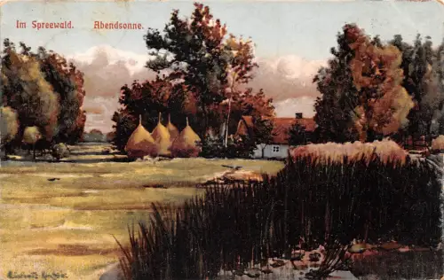 Spreewald Abendsonne Künstlerkarte sign. gl1914 182.325
