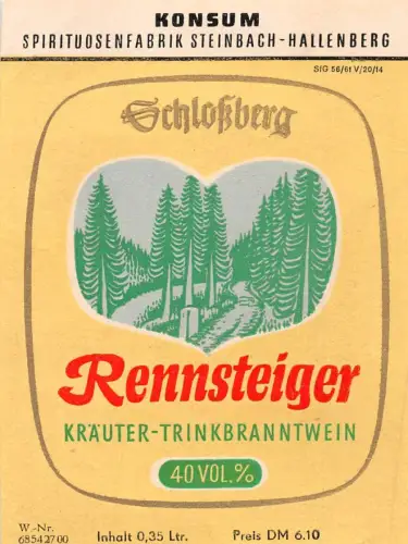 Steinbach-Hallenberg Spirituosenfabrik Konsum Flaschenetikett keine AK ngl 183.042