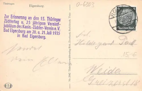Elgersburg Schloß Rückseitig mit Zusatzstempel gl1935 183.766