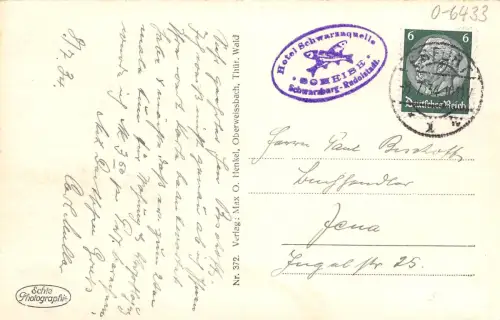 Scheibe Hotel zur Schwarzaquelle gl1934 183.877