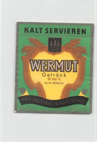 Rudolstadt VEB Kelterei Flaschenetikett Wermut keine AK ngl 184.378