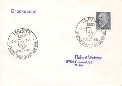 Lehestein Beleg mit Sonderstempel gl1971 184.672