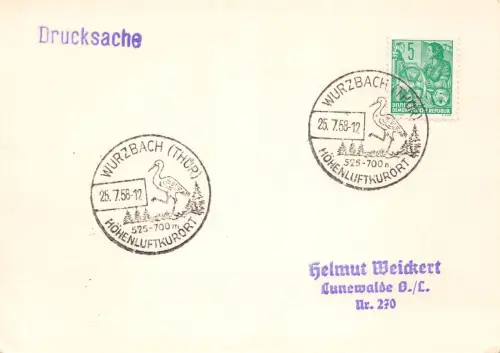 Wurzbach Beleg mit Sonderstempel gl1958 184.671