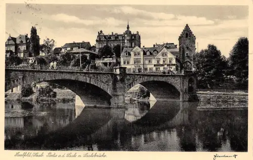 Saalfeld Partie an der Saale und Brücke gl1933 184.717