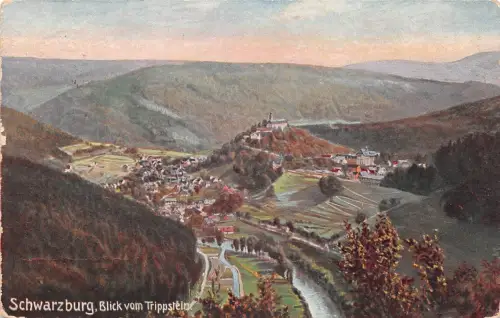 Schwarzburg (Thür.Wald) Blick vom Trippstein Künstlerkarte gl1913 184.833