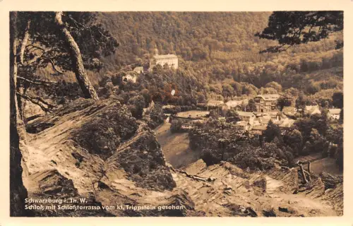 Schwarzburg (Thür.Wald) Schloß vom Trippstein gesehen gl1956 184.888