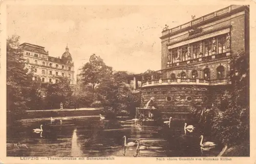 Leipzig Theaterterrrasse mit Schwanenteich gl1910 185.257