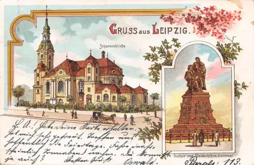 Leipzig Johanniskirche mit Denkmal Litho gl1900 185.298