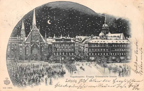 Leipzig Augustusplatz Mondscheinkarte im Winter gl1902 185.357