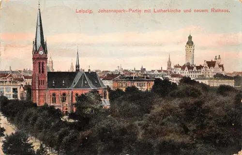 Leipzig Johannapark-Partie mit Lutherkirche und Neuem Rathaus gl1906 185.435