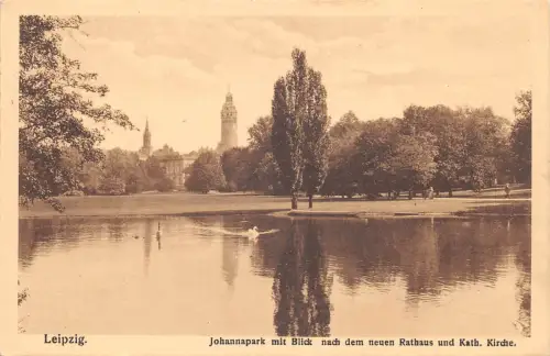 Leipzig Johannapark mit Blick zum neuen Rathaus gl1914 185.426