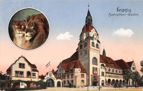 Leipzig Zoologischer Garten mit Löwenbild gl1914 185.637