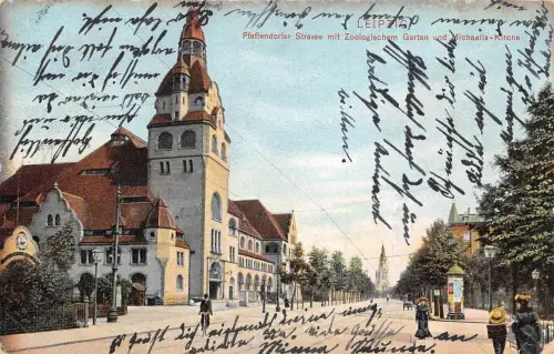 Leipzig Pfaffendorfer Straße mit Zoo und Michaelis-Kirche gl1908 185.635