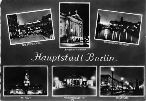 Berlin Mehrbildkarte bei Nacht gl1960 185.880