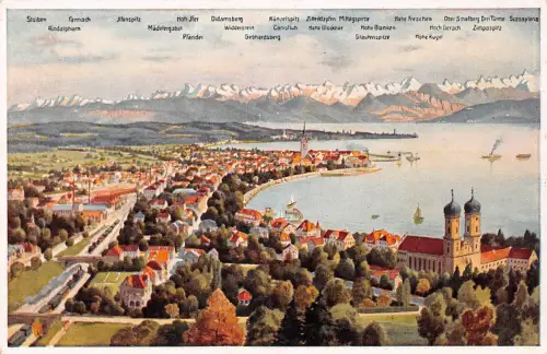 Friedrichshafen am Bodensee Panorama Künstlerkarte J. Marschall ngl 186.528