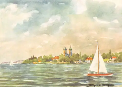 Friedrichshafen am Bodensee Panorama Künstlerkarte Bruno Erbe ngl 186.533