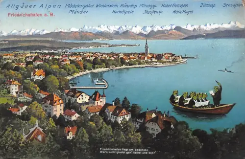 Friedrichshafen am Bodensee Panorama und Spruch gl1934 186.526