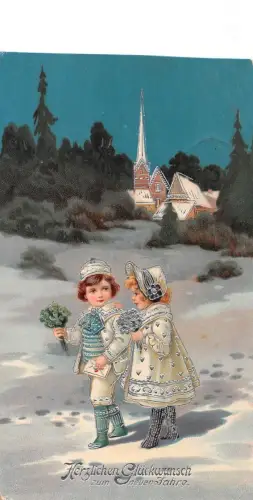 Glückwunsch zum neuen Jahre Glitzerkarte feldpgl1915 186.876