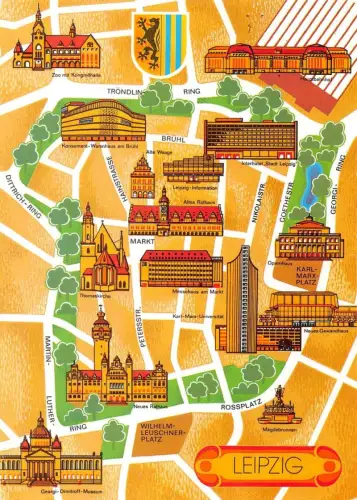 Leipzig Stadtplan als AK gl1990 186.957