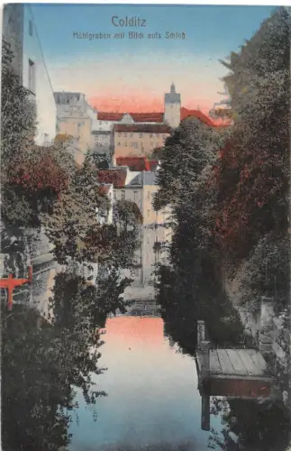 Colditz (Kr.Grimma), Mühlgraben mit Blick zum Schloß gl1920 187.286