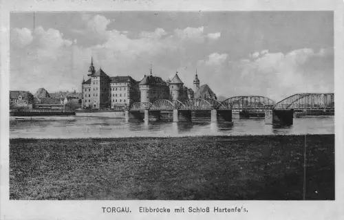 Torgau Elbbrücke mit Schloß Hartenfels gl1928 187.448