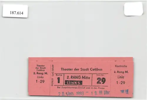 Cottbus Theater der Stadt Cottbus 2 Eintrittskarten 1993 ngl 187.614