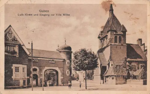 Guben Luth. Kirche und Eingang zur Villa Wilke gl1921 187.886