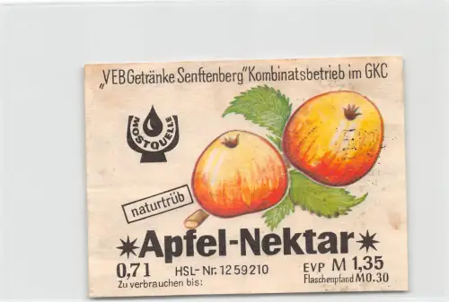 Senftenberg (Niederlausitz) Apfel-Nektar Etikett ngl 187.950