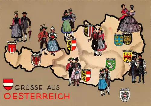 A Österreich Karte mit Bundesländer und Trachten ngl 188.012