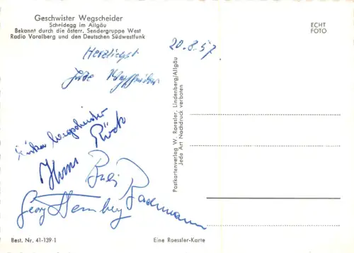 Autogrammkarte Geschwister Wegscheider Rückseitig mit Autogramm ngl 188.075