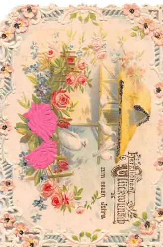 Glückwunsch zum neuen Jahre, Stoff, Prägung, Glitzer, keine AK ngl 188.092