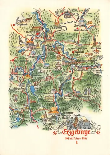 Landkarten-AK Erzgebirge Westlicher Teil I ngl 188.253