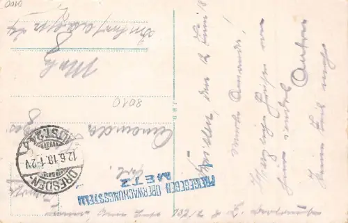 I. WK Zensurstempel Überwachungsstelle Metz gl1918 189.084