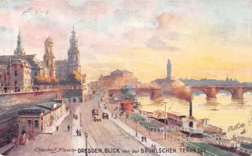 Dresden Blick von der Brühlschen Terrasse Künstlerkarte gl1912 189.097