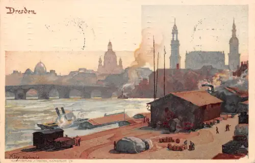 Dresden Elbpanorama Künstlerkarte sign. Kley gl1911 189.098