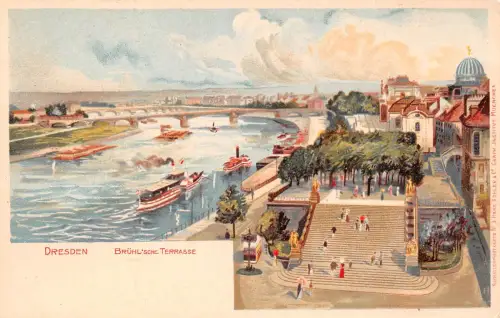 Dresden Brühlsche Terrasse mit Schloss und Hofkirche ngl 189.307