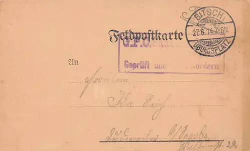 Bitsch Truppenübungsplatz Feldpostkarte gl1914 190.210