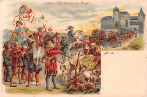 Mylau Litho Rückkehr Karls IV von der Jagd gl 190.375