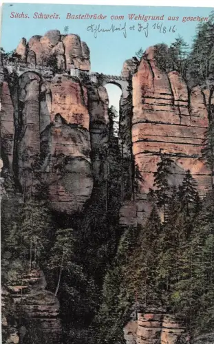 Sächs. Schweiz - Basteibrücke vom Wehlgrund gesehen ngl 190.628