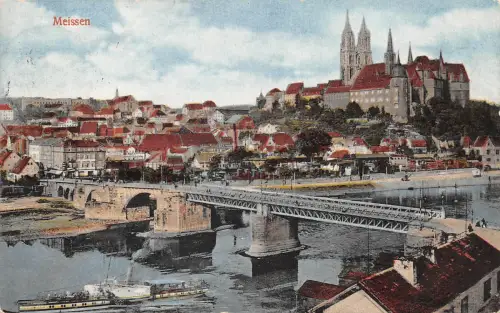 Meissen a. Elbe Panorama mit Zusatzstempel gl1913 190.751