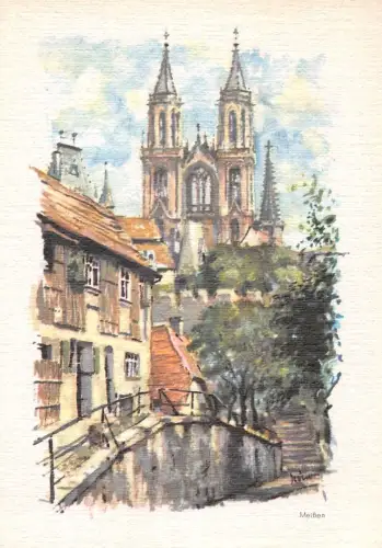 Meissen a. Elbe Schlossstufen Künstlerkarte sign. ngl 190.790