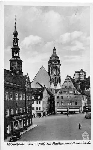 Pirna (Elbe) Rathaus und Marienkirche gl1933 190.887