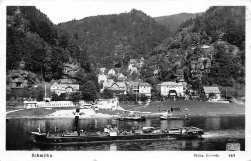 Schmilka Panorama mit Schiff gl1944 191.118