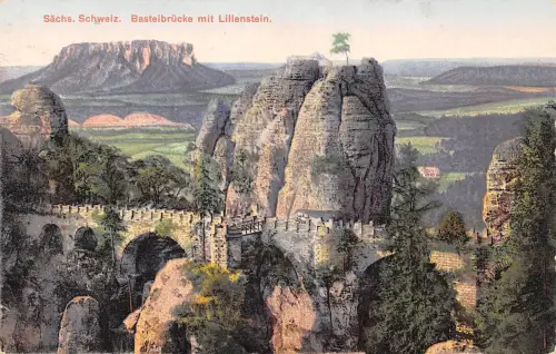 Sächs. Schweiz Basteibrücke mit Lilienstein gl1935 191.321