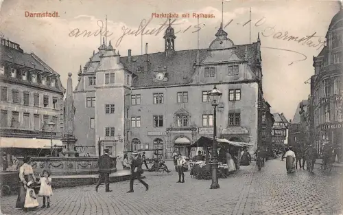 Darmstadt Marktplatz mit Rathaus feldpgl1910 191.578