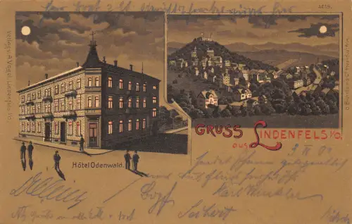 Lindenfels Mondscheinlitho Hotel Odenwald Panorama gl1901 191.939