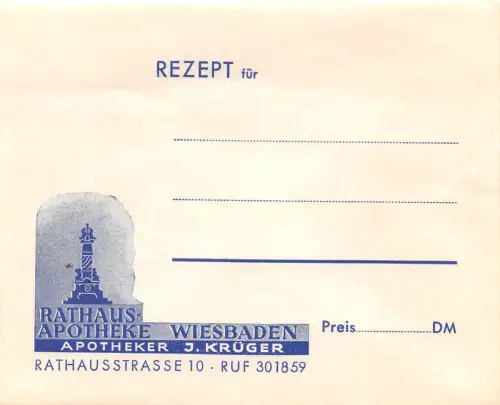 Wiesbaden Rathaus-Apotheke Rezept und Umschlag ngl 192.050