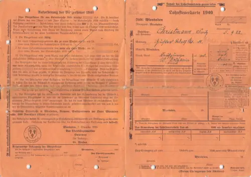 Wiesbaden Lohnsteuerkarte 1940 ngl 192.052