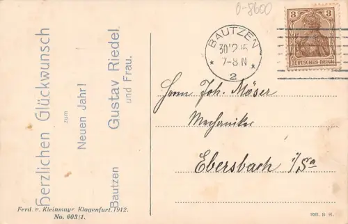 Bautzen Karte mit rückseitigen Zudruck gl1915 192.200