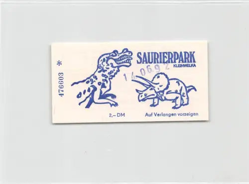 Großwelka Sauriergarten Eintrittskarte Rückseitig mit Werbung ngl 192.234